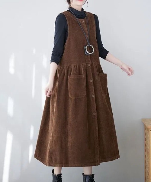 cammie(キャミー)の「フロントボタンワンピース(ジャンパースカート・レディース・ブラック/パープル/ブラウン/グリーン・L/M)」の12枚目の写真