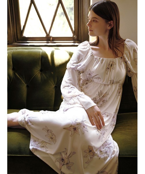 MUCHA】リリー柄カップインワンピース（ルームウェア/パジャマ