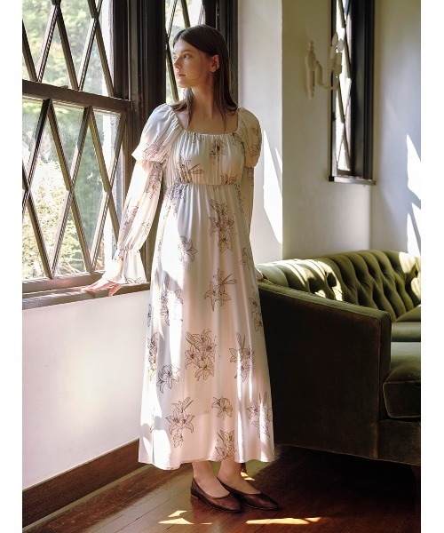 セール】【MUCHA】リリー柄カップインワンピース（ルームウェア