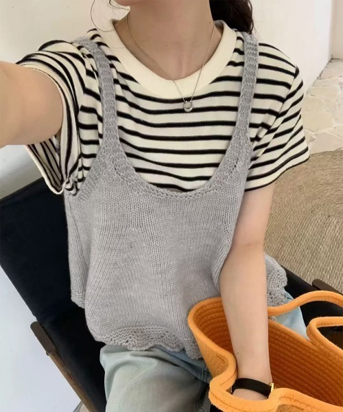 Miniministore(ミニミニストア)の「ニットベスト レディース 編み Aライン(ベスト・レディース・アイボリー/ブルー/グレー/クリーム/レッド・FREE)」の1枚目の写真