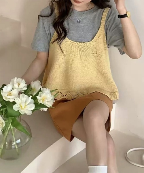 Miniministore(ミニミニストア)の「ニットベスト レディース 編み Aライン(ベスト・レディース・アイボリー/ブルー/グレー/クリーム/レッド・FREE)」の3枚目の写真