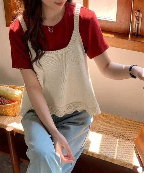 Miniministore(ミニミニストア)の「ニットベスト レディース 編み Aライン(ベスト・レディース・アイボリー/ブルー/グレー/クリーム/レッド・FREE)」の7枚目の写真