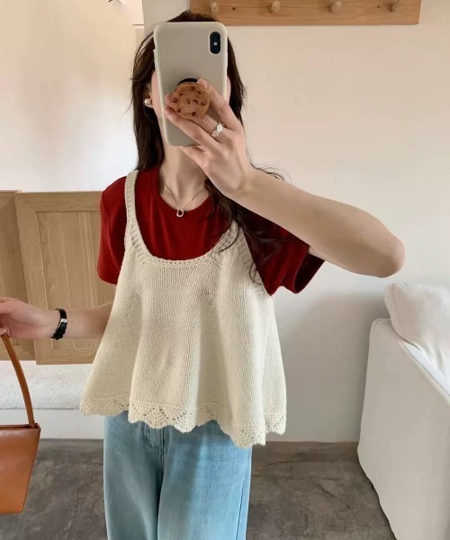 Miniministore(ミニミニストア)の「ニットベスト レディース 編み Aライン(ベスト・レディース・アイボリー/ブルー/グレー/クリーム/レッド・FREE)」の10枚目の写真