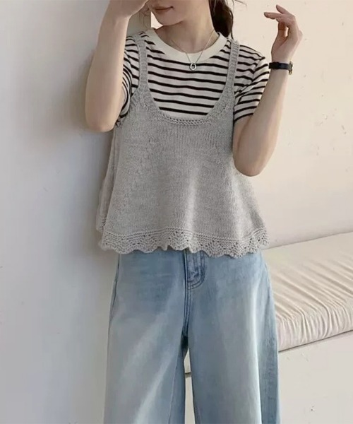Miniministore(ミニミニストア)の「ニットベスト レディース 編み Aライン(ベスト・レディース・アイボリー/ブルー/グレー/クリーム/レッド・FREE)」の20枚目の写真