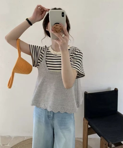 Miniministore(ミニミニストア)の「ニットベスト レディース 編み Aライン(ベスト・レディース・アイボリー/ブルー/グレー/クリーム/レッド・FREE)」の21枚目の写真