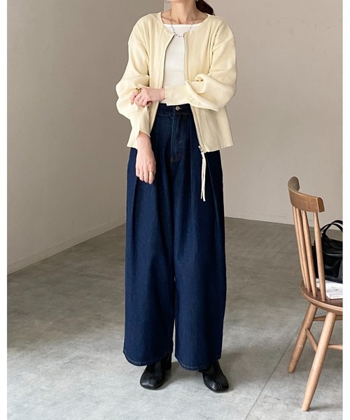 She's Closet(シーズクローゼット)の「長袖ボリュームスリーブダブルジップアップリブニットカーディガン(カーディガン/ボレロ・レディース・アイボリー/ブラック/ライトグレー・FREE)」の21枚目の写真