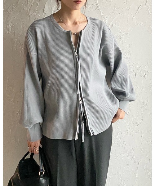 She's Closet(シーズクローゼット)の「長袖ボリュームスリーブダブルジップアップリブニットカーディガン(カーディガン/ボレロ・レディース・アイボリー/ブラック/ライトグレー・FREE)」の15枚目の写真