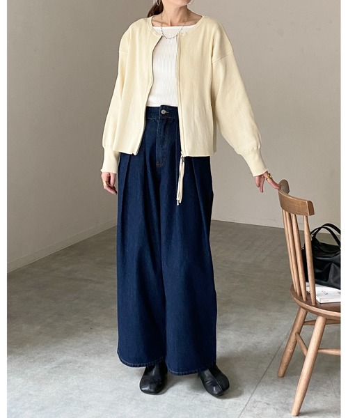 She's Closet(シーズクローゼット)の「長袖ボリュームスリーブダブルジップアップリブニットカーディガン(カーディガン/ボレロ・レディース・アイボリー/ブラック/ライトグレー・FREE)」の12枚目の写真