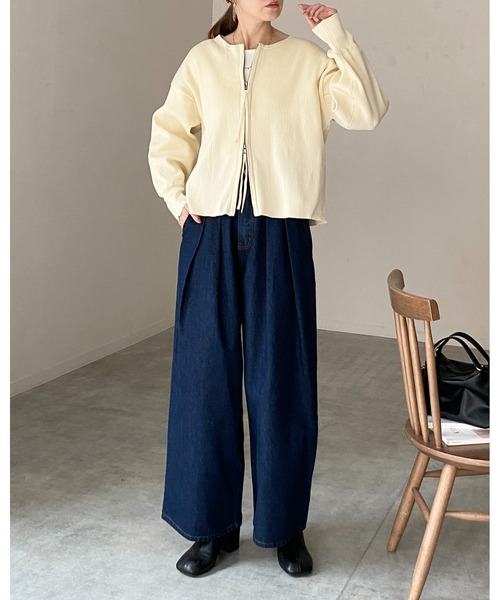 She's Closet(シーズクローゼット)の「長袖ボリュームスリーブダブルジップアップリブニットカーディガン(カーディガン/ボレロ・レディース・アイボリー/ブラック/ライトグレー・FREE)」の11枚目の写真