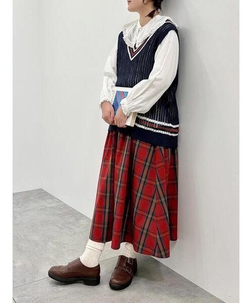 Samansa Mos2（サマンサ モスモス）の「柄アソートタックスカート（スカート・レディース・ネイビー/チャコールグレー/オフホワイト/ダークブラウン/レッド・F）」の14枚目の写真