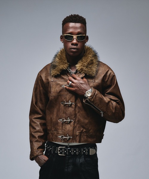 ファイヤーマンデザインファーライダースジャケット　ANDER HUNK レザー ANDER HUNK（アンダーハンク）の「Fireman Design Fur Riders