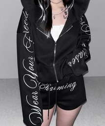 【 セットアップ 】レタリングロゴ刺繍ジップアップパーカー＆ショートパンツ ／ lettering logo embroidery zip-up hoodie ＆ short pants SETUP