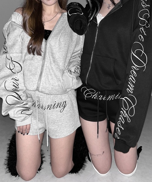 セットアップ 】レタリングロゴ刺繍ジップアップパーカー＆ショート
