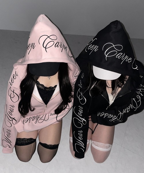 me+em select(ミームセレクト)の「【 セットアップ 】レタリングロゴ刺繍ジップアップパーカー&ショートパンツ / lettering logo embroidery zip-up hoodie & short pants SETUP(セットアップ・レディース・ブラック/グレー/ピンク・FREE)」の12枚目の写真