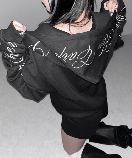 NO POINT セットアップ【XL】BLACK セットアップ 】レタリングロゴ刺繍ジップアップパーカー