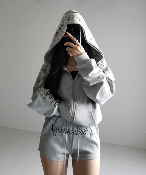 セットアップ 】レタリングロゴ刺繍ジップアップパーカー＆ショート