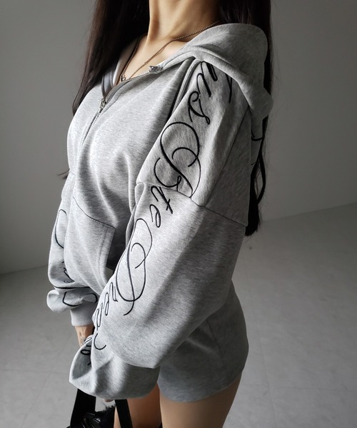 セットアップ 】レタリングロゴ刺繍ジップアップパーカー＆ショート