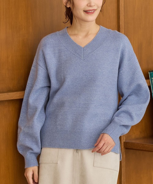 Honeys（ハニーズ）の「ラメ入Ｖネックニット（ニット/セーター・レディース・ライトグリーン/ピンク/モカ/ブルー/グレー・L/S/M/LL）」の8枚目の写真