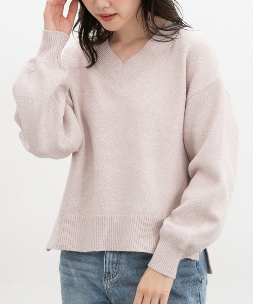 Honeys（ハニーズ）の「ラメ入Ｖネックニット（ニット/セーター・レディース・ライトグリーン/ピンク/モカ/ブルー/グレー・L/S/M/LL）」の10枚目の写真