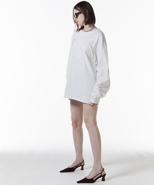 JOSE MOON（ジョゼムーン）の「TATAMI SIWA T SHIRT/タタミシワシャツ（Tシャツ/カットソー・レディース・ホワイト/ブラウン/ブラック・FREE）」の12枚目の写真