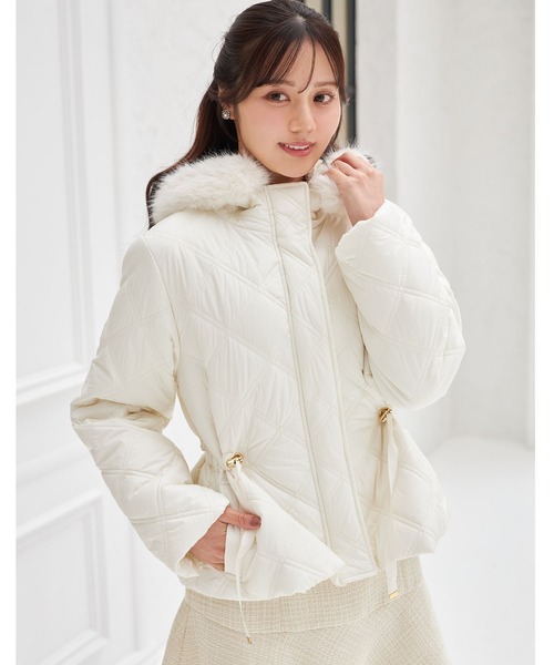 フードファー取り外し可能ドロスト付きキルティングショートコート