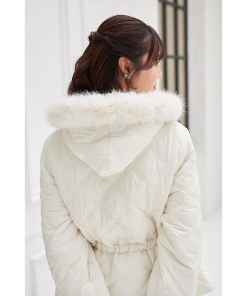 フードファー取り外し可能ドロスト付きキルティングショートコート