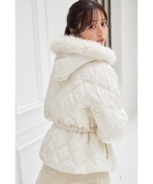 フードファー取り外し可能ドロスト付きキルティングショートコート