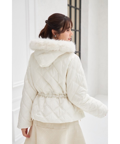 フードファー取り外し可能ドロスト付きキルティングショートコート