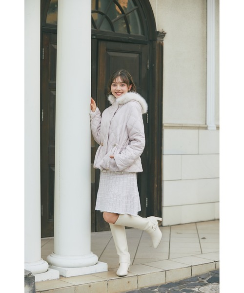 フードファー取り外し可能ドロスト付きキルティングショートコート