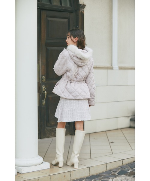 フードファー取り外し可能ドロスト付きキルティングショートコート