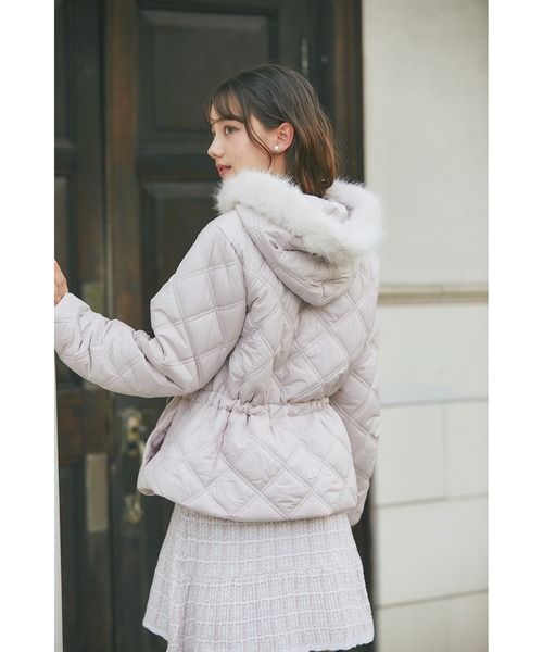 フードファー取り外し可能ドロスト付きキルティングショートコート