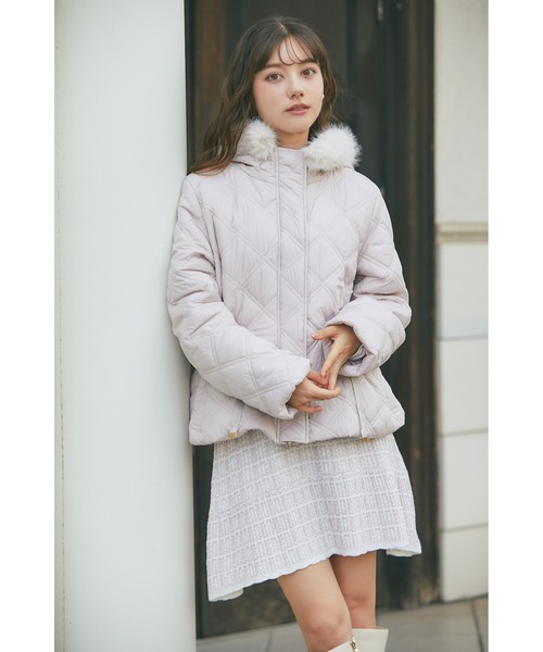 フードファー取り外し可能ドロスト付きキルティングショートコート