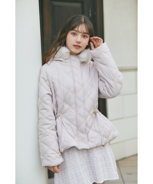 フードファー取り外し可能ドロスト付きキルティングショートコート
