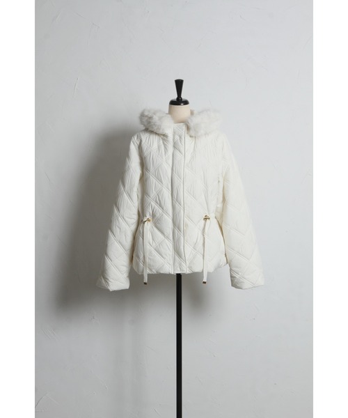 フードファー取り外し可能ドロスト付きキルティングショートコート