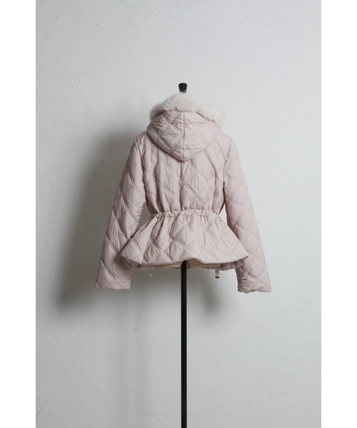 フードファー取り外し可能ドロスト付きキルティングショートコート