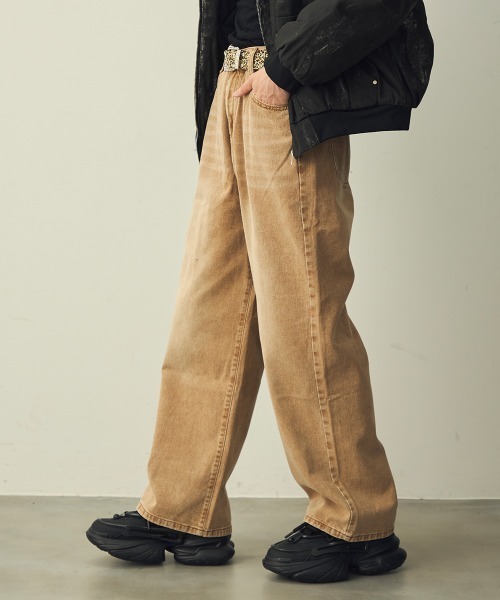 Shoowtime(ショウタイム)の「Chemical Brown Wash Wide Denim / ケミカルブラウンウォッシュ ワイドデニム(デニムパンツ・メンズ・ブラウン系・X-LARGE/LARGE/MEDIUM)」の12枚目の写真