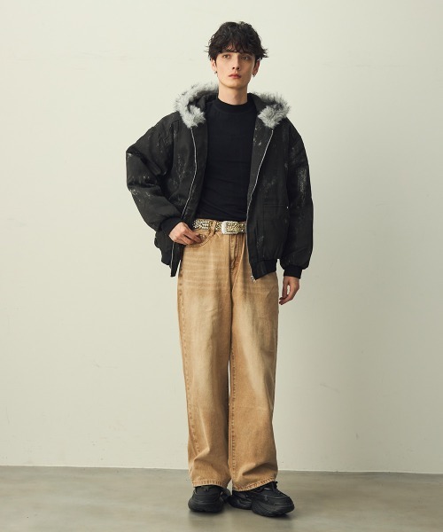 Shoowtime(ショウタイム)の「Chemical Brown Wash Wide Denim / ケミカルブラウンウォッシュ ワイドデニム(デニムパンツ・メンズ・ブラウン系・X-LARGE/LARGE/MEDIUM)」の2枚目の写真