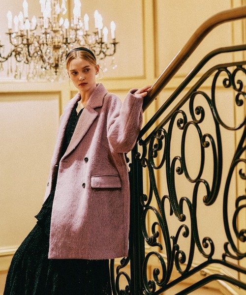 mysty woman（ミスティウーマン）の「アルパカ混シャギーコート 592548（チェスターコート・レディース・パープル/ネイビー/オフホワイト・FREE）」の3枚目の写真