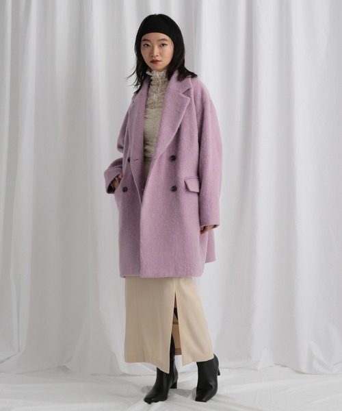 mysty woman（ミスティウーマン）の「アルパカ混シャギーコート 592548（チェスターコート・レディース・パープル/ネイビー/オフホワイト・FREE）」の4枚目の写真