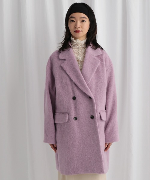 mysty woman（ミスティウーマン）の「アルパカ混シャギーコート 592548（チェスターコート・レディース・パープル/ネイビー/オフホワイト・FREE）」の5枚目の写真