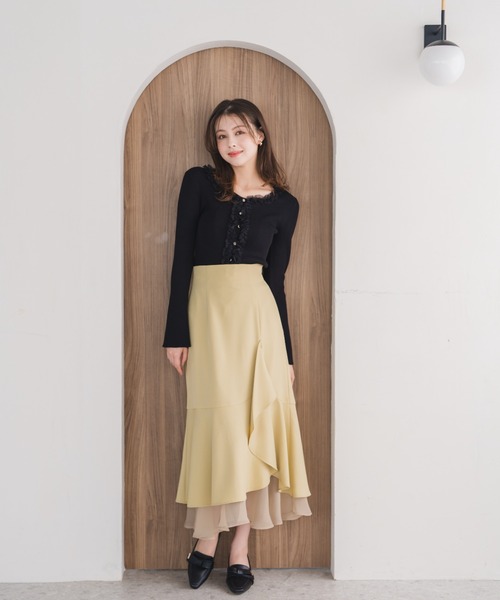 ✖️rokhベージュ ひざ丈スカート ボタン付き　38 ロク フレアスカート オールシーズン 春 フレア Aライン タック ツイル