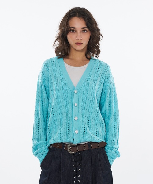 セール】SILVER BUTTON CABLE KNIT CARDIGAN / シルバーボタンケーブル