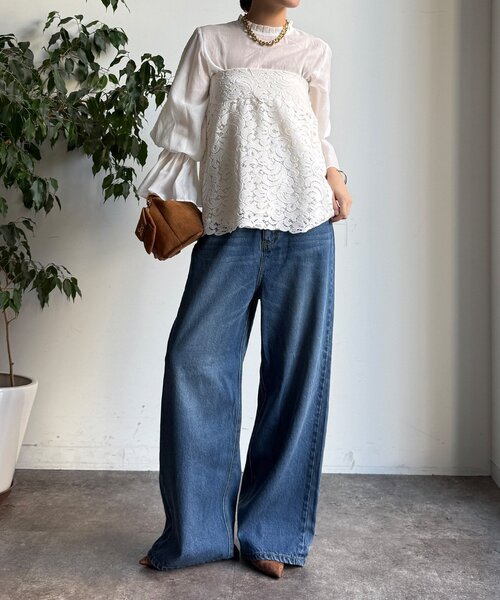 DouDou（ドゥドゥ）の「プリーツ襟袖フレアブラウス（シャツ/ブラウス・レディース・ブラック/グレー/オフホワイト・FREE）」の8枚目の写真