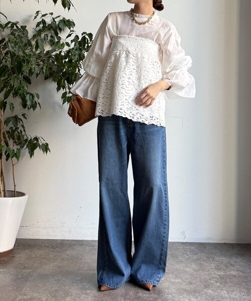 DouDou（ドゥドゥ）の「プリーツ襟袖フレアブラウス（シャツ/ブラウス・レディース・ブラック/グレー/オフホワイト・FREE）」の10枚目の写真