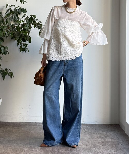 DouDou（ドゥドゥ）の「プリーツ襟袖フレアブラウス（シャツ/ブラウス・レディース・ブラック/グレー/オフホワイト・FREE）」の9枚目の写真