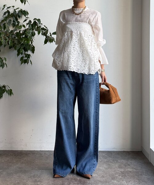 DouDou（ドゥドゥ）の「プリーツ襟袖フレアブラウス（シャツ/ブラウス・レディース・ブラック/グレー/オフホワイト・FREE）」の12枚目の写真