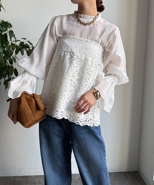 DouDou（ドゥドゥ）の「プリーツ襟袖フレアブラウス（シャツ/ブラウス・レディース・ブラック/グレー/オフホワイト・FREE）」の11枚目の写真