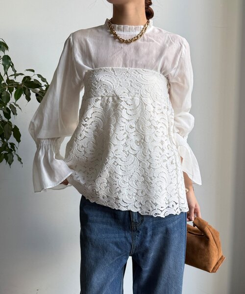 DouDou（ドゥドゥ）の「プリーツ襟袖フレアブラウス（シャツ/ブラウス・レディース・ブラック/グレー/オフホワイト・FREE）」の14枚目の写真