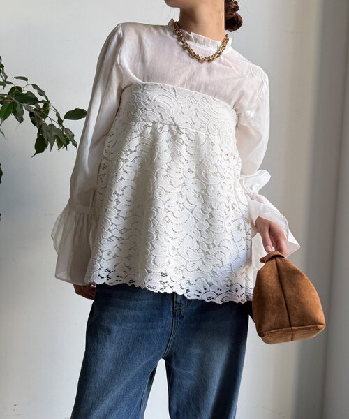 DouDou（ドゥドゥ）の「プリーツ襟袖フレアブラウス（シャツ/ブラウス・レディース・ブラック/グレー/オフホワイト・FREE）」の13枚目の写真