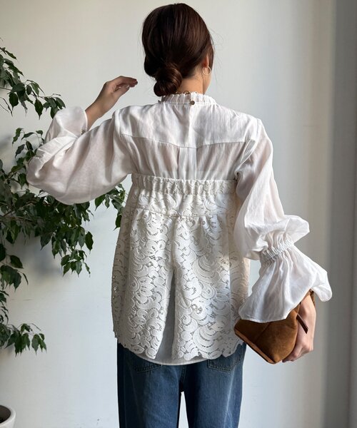 DouDou（ドゥドゥ）の「プリーツ襟袖フレアブラウス（シャツ/ブラウス・レディース・ブラック/グレー/オフホワイト・FREE）」の16枚目の写真